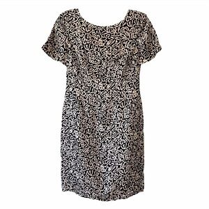 Vintage Silk Y2K Floral Dress Black & White Sz 2 Petite